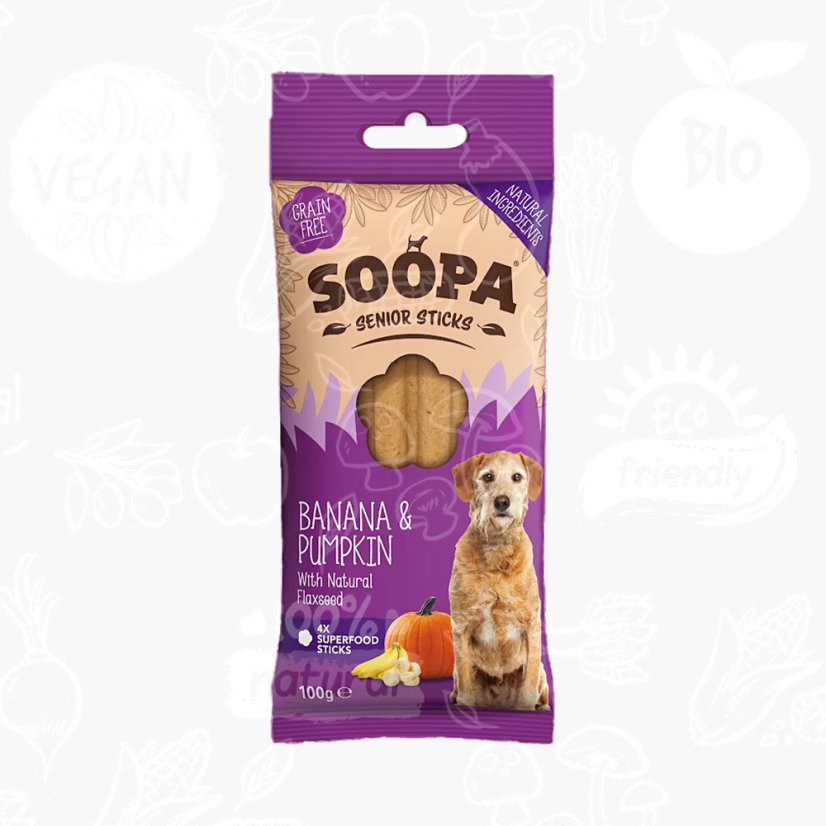 Tyčinky Senior - Banán, Dýně a lněné semínko 100 g Soopa