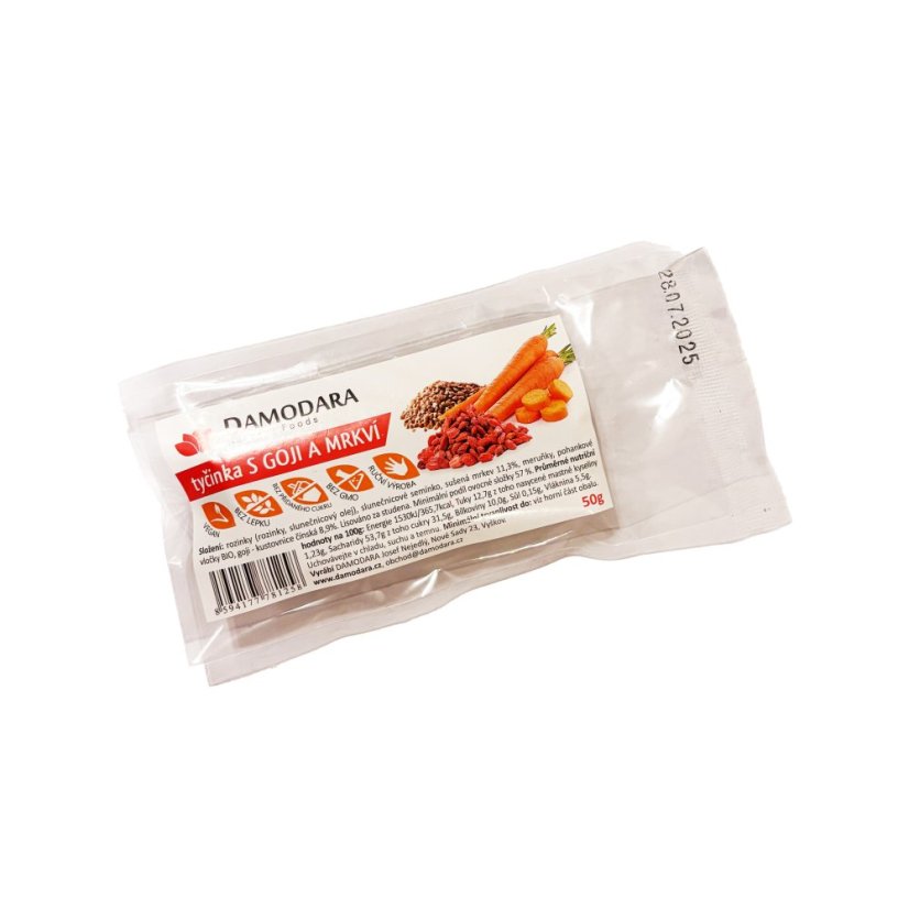 Tyčinka ovocná mrkev a goji 50g Damodara