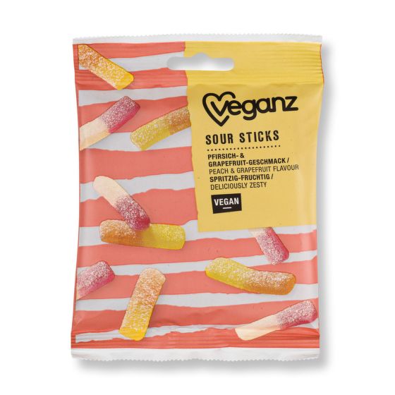 Bonbony kyselé ovocné gumové tyčinky 100 g Veganz