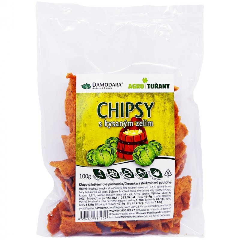 Chipsy hrachové s kysaným zelím 100g Damodara