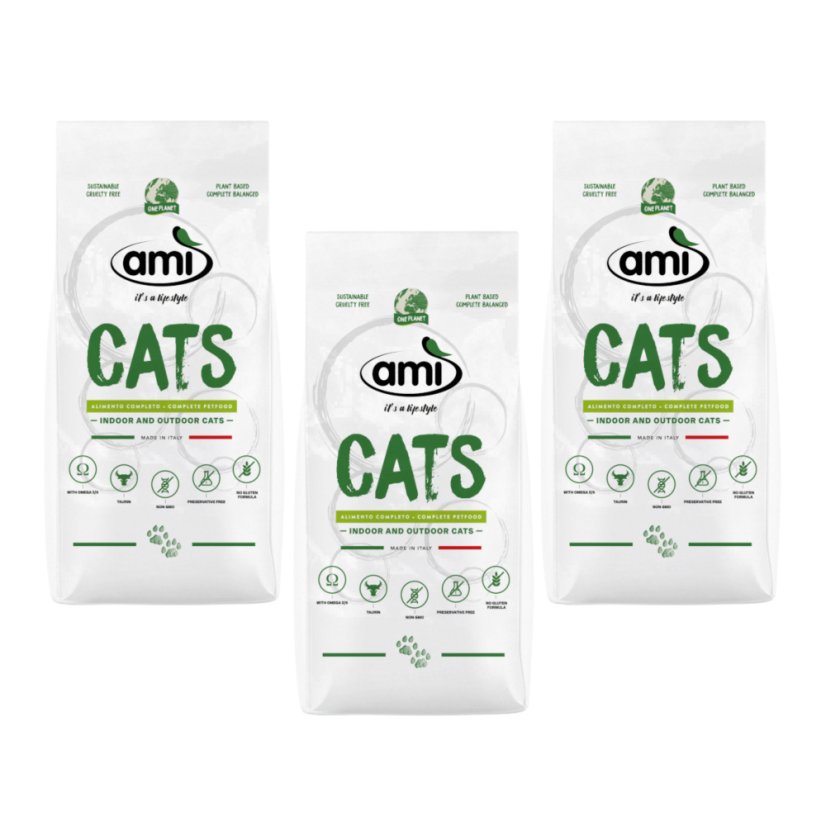 Výhodné balenie 3× Ami Cat 7,5 kg – kompletné vegánske krmivo pre mačky