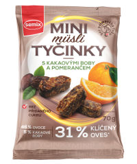 Müsli mini tyčinky s kakaovými bôbmi a pomarančom 70 g Semix
