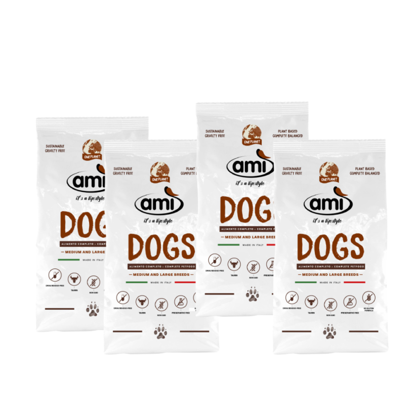 Výhodné balení 4× Ami Dog 12 kg – kompletní veganské krmivo pro psy