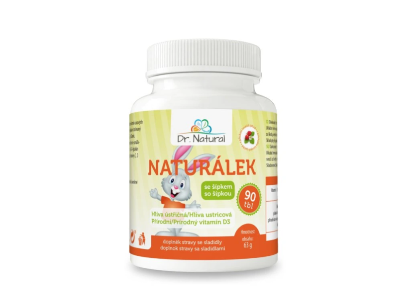 Naturálek Hlíva ústřičná s vitamínem D pro děti 90 tablet Dr.Natural