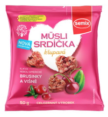 Müsli srdíčka s klikvou a višněmi 50g Semix