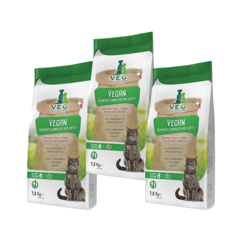 Výhodné balení 3× V.E.G. Vegan Cat 7,5 kg – kompletní veganské krmivo pro kočky