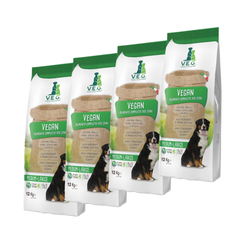 Výhodné balení 4× V.E.G. Vegan Dog Medium 12 kg – kompletní veganské krmivo pro psy Výhodné balení 4× V.E.G. Vegan Dog Medium 12 kg – kompletní veganské krmivo pro psy