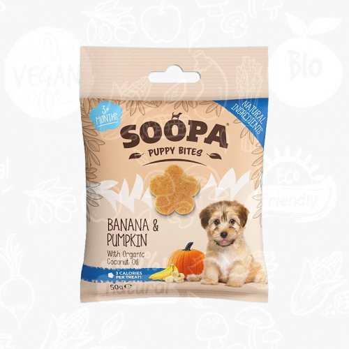 Zdravé maškrty pre šteňatá - Banán a Tekvica 50 g Soopa