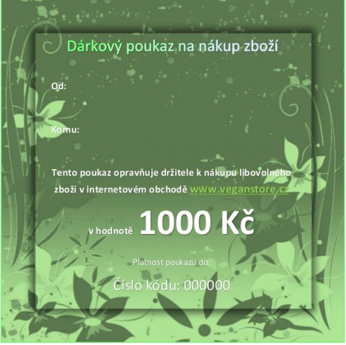 Dárkový poukaz veganstore.cz 1000 Kč