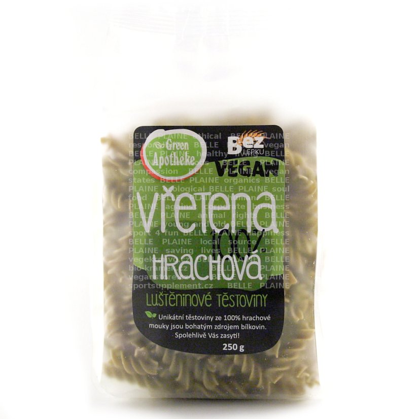 Těstoviny vřetena hrachová bezlepková 250g Green Apotheke Těstoviny vřetena hrachová bezlepková 250g Green Apotheke