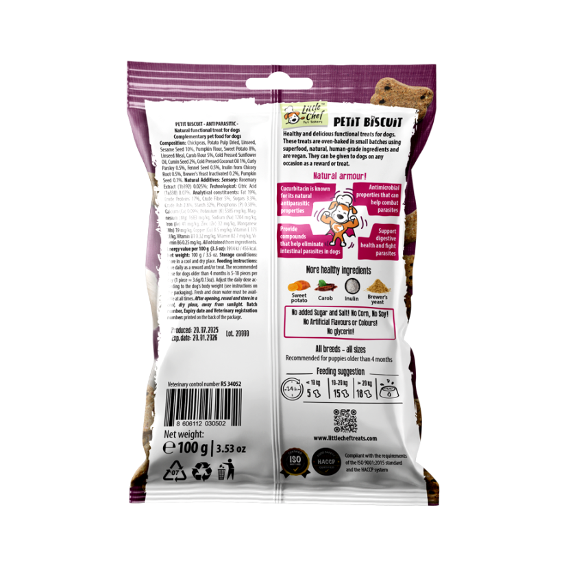 Functional Dog Treats Grain free Antiparasitic 100g Little Chef